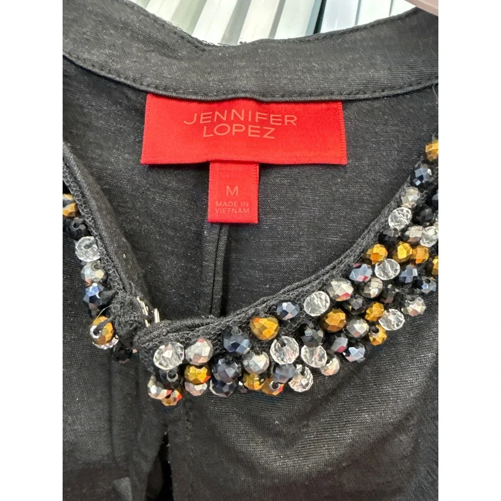 Y2K Jennifer‎ Lopez Black Beaded Cold Shoulder Top,Stunning,whimsy, sexy,keyhole